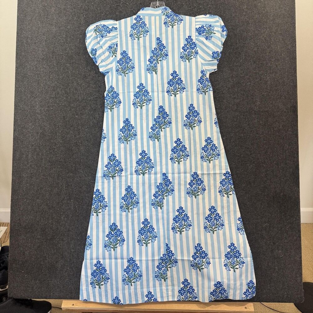 Sail To Sable Dress Women's Small Blue Hydrangea Puff Sleeve Midi Cotton Floral - Picture 10 of 12